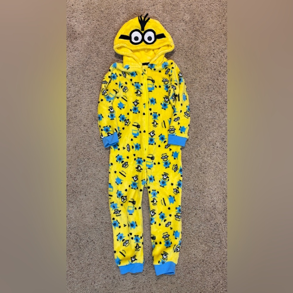 Yellow and Blue Minion Kids One Piece Pajamas, size 3-4T.